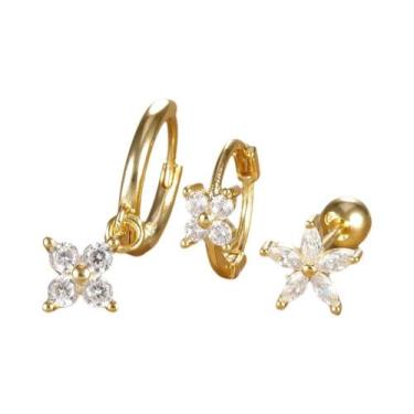 Imagem de Conjunto De Brincos De Argola Pequenos De Aço Inoxidável Com Zircônia 