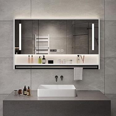 Imagem de Armário de espelho de banheiro LED moderno montado na parede armário de remédios com espelho iluminado armário com grande armazenamento 91.4 * 76.2 cm (tamanho: 71.1 cm (70 * 75 cm)) ()