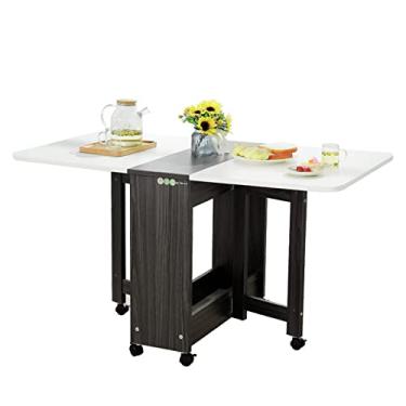 Imagem de Mesa de jantar dobrável com economia de espaço com grande área de armazenamento, mesa dobrável de madeira multiuso, mesa de laptop, mesa de jantar retrátil, mesa de cozinha