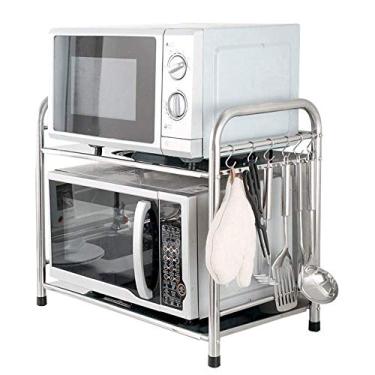 Imagem de Prateleira de cozinha Suporte de balcão de cozinha Rack de armazenamento de cozinha Rack de aço inoxidável para forno de micro-ondas Prateleira de armazenamento de 2 camadas Rack de armazenamento de