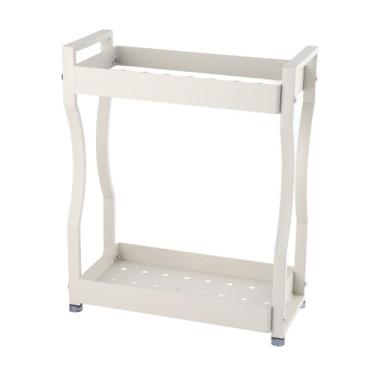 Imagem de Rack de armazenamento para bar de café Prateleira de gabinete de camada dupla Organizador de bancada de aço inoxidável com alças Branco Tamanho compacto para cozinha Banheiro (30 cm/11,8 pol.)