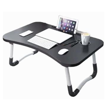 Imagem de Mesa Suporte Dobrável Portátil para Notebook, Madeira, Preta, 60x40cm, Home Office, Multiuso para Cama e Sofá