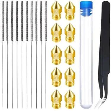 Imagem de Agulha De Limpeza De Aço Inoxidável 0.4mm MK8 E Pinça Preta Para Impre