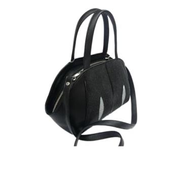 Imagem de Bolsa feminina de couro legítimo exótico Stingray Skin de designer clássico autêntico bolsa de ombro feminina pequena, Preto