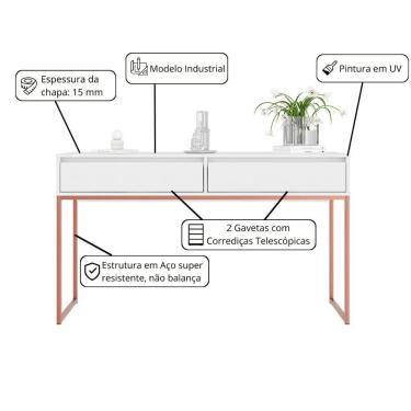 Imagem de Aparador Pés Em Metal Moderno Estilo Industrial - Branco Cobre Branco Cobre