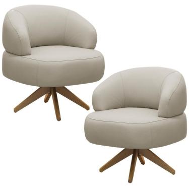 Imagem de Kit 02 Poltronas Decorativas Giratória Orgânica Sala Living Zadok L06 Couro Cinza Claro - Lyam Decor