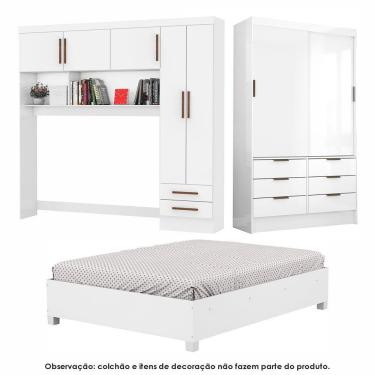 Imagem de Guarda Roupa Modulado Sevilha Com Cama Casal Carioca Móveis Branco