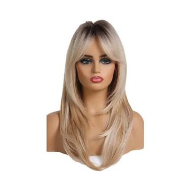 Imagem de Peruca Sintética Loira De Comprimento Médio Com Franja Para Mulheres, 