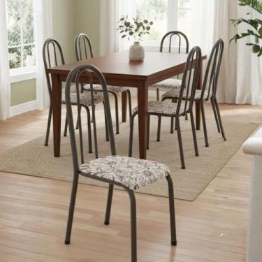 Imagem de Conjunto Jogo Kit 6 Cadeiras Aço Cozinha Jantar Almofadada Flores - MA