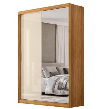 Imagem de Guarda Roupas Solteiro Com Espelho 2 Portas De Correr 4 Gavetas Riva Flex Madeirado Touch/off White