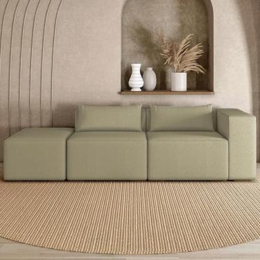 Imagem de Sofá 4 Lugares 303cm com Puff Esquerdo Fay Bouclê Bege Z55 - Mpozenato