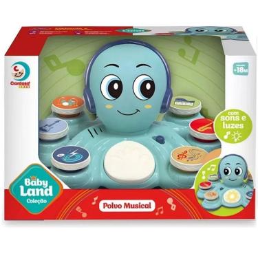 Imagem de Brinquedo Educativo Polvo Musical com 6 Botões LUZ + 20 SONS Azul Cardoso