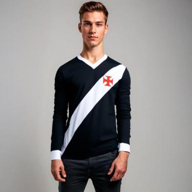 Imagem de Camisa Vasco Retrô 1948 Manga Longa Preta Masculina-Masculino