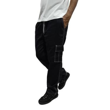 Imagem de Calça Cargo Masculina Preta Pesponto Pontilhada Skate-Masculino