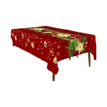 Imagem de Toalha De Mesa Vermelha Com Estampa De Feliz Natal, Estilo Retro Para 