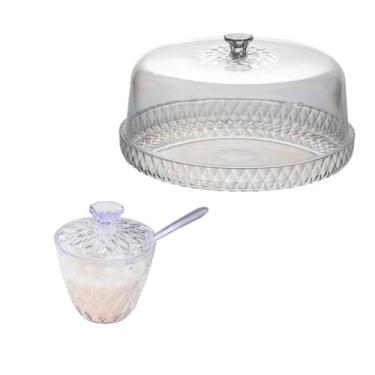 Imagem de Kit Boleira Açucareiro Acrílico Mesa Posta Glamour Incolor Café Da Man