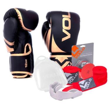 Imagem de Kit Boxe Muay Thai Luva 12Oz Dourado + Protetor Bucal + Bandagem Verme