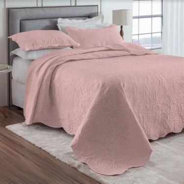 Imagem de Kit Cobre Leito Colcha Basic Casal 3 Peças Dupla Face Liso Classic - Rose Claro - 100%...
