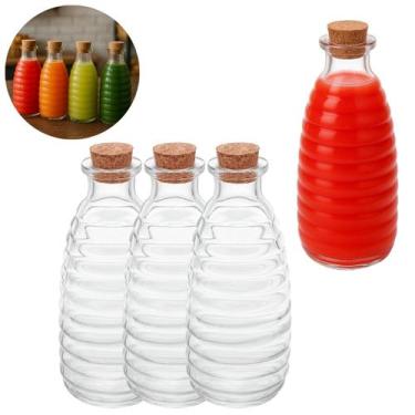 Imagem de 3 Garrafas de Vidro Colmeia Tampa Rolha P/ Bebidas 270ml - Lyor