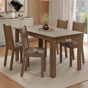 Imagem de Conjunto Sala de Jantar Amora Mesa Tampo de Madeira 4 Cadeiras Rustic/Crema/Bege Marrom Madesa