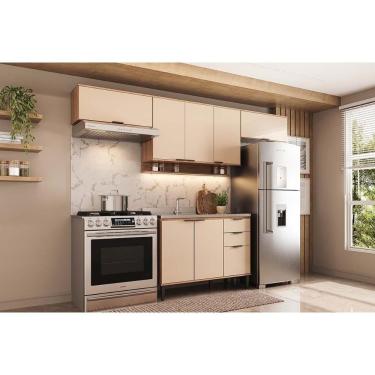 Imagem de Cozinha Completa Alpha 4 Portas 2 Gavetas MDF 120 cm Off White com Freijo 4 Módulos