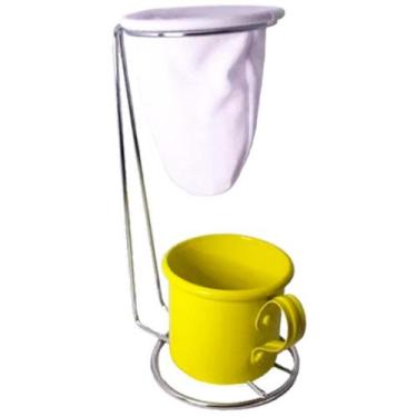 Imagem de Suporte para Coador de Café Cromado com Caneca Esmaltada Amarela - Vih