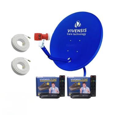 Imagem de Kit Antena Alto Ganho Ku + 2 Receptores Vivensis Vx10 + Lnbf