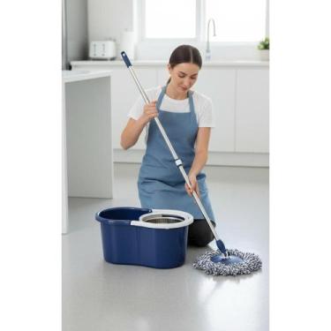 Imagem de Mop Giratório 360 Balde Inox Cabo Ajustável - Limpeza Fácil - Congratu