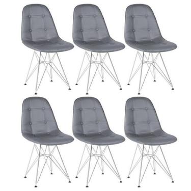 Imagem de Laraz, Kit 6 cadeiras estofadas Charles Eames Eiffel Botonê com pés de
