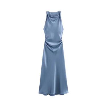 Imagem de Vestido Midi Longo De Cetim Sem Mangas Para Mulheres, Vestido Sexy Par