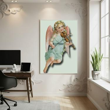 Imagem de Quadro Decorativo Anjo Tocando Violino 70x50cm Mold Preta