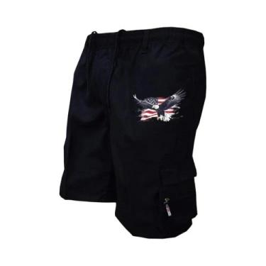 Imagem de Bermudas Cargo Masculinas Com Cintura Elástica, Múltiplos Bolsos, Ajus