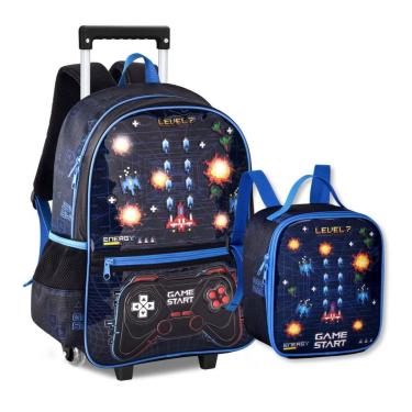 Imagem de Mochila Rodinhas e Lancheira Video Game Bolsa Meninos Gamer-Masculino