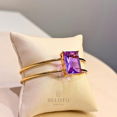 Imagem de Bracelete fio duplo com pedra lilas de zirconia banhado em ouro 18k - 