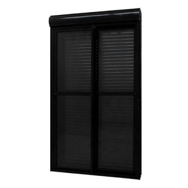 Imagem de PORTA INTEGRADA 2,10x1,50 ALUMÍNIO PRETO COM PERSIANA 2 FOLHAS MÓVEIS 