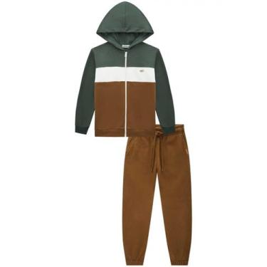 Imagem de Conjunto Moletom Verde Marrom com Capuz Menino LucBoo, 14, Marrom
