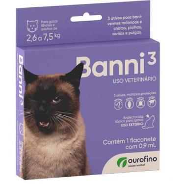 Imagem de Antipulgas Ourofino Banni 3 para Gatos de 2,6 a 7,5 Kg - 0,96ml - OURO