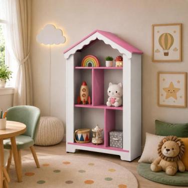 Imagem de Estante infantil princesa magia decorativa branco/rosa - Aqui Móveis