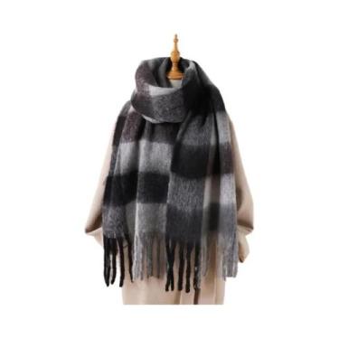 Imagem de Cachecol De Luxo Feminino Em Cashmere Xadrez, Xale Quente De Inverno, 