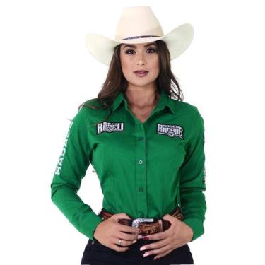 Imagem de Camisete Rosa Radade Feminina RAM Rodeo Manga Longa Country, M, Verde