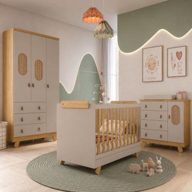 Imagem de Kit Quarto Bebê Pingo Berço Guarda Roupa, Cômoda Com Tela