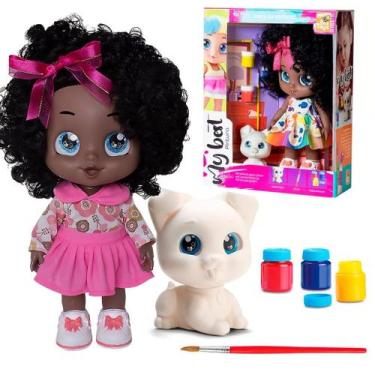Imagem de Brinquedo Para Colorir Cachorro Boneca Negra Cabelo Crespo - Bee Toys