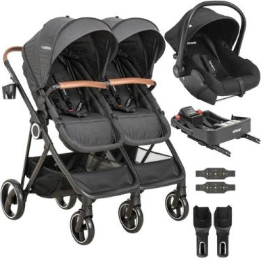 Imagem de Carrinho Kiddo de Gemeos com Bebe e Base ISOFIX Colinho Cosmos Preto