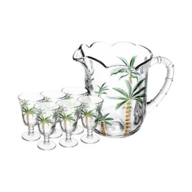 Imagem de Jogo de Taças com Jarra Cristal Ecológico Linha Palm Pintura Manual Al