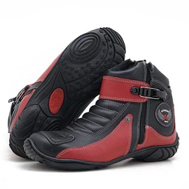 Imagem de Bota Cano Curto Em Couro Motociclista ATRON 271 KM PTO VERM Cor:Preto;Tamanho:40