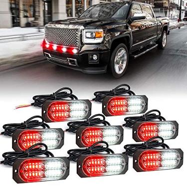 Imagem de Xprite Kit de luzes estroboscópicas brancas vermelhas com 20 LEDs de montagem embutida, grade lateral de painel de convés piscando aviso perigo luz policial para veículos de bombeiros, van, carros, SUV ATV caminhão, captador 8 peças