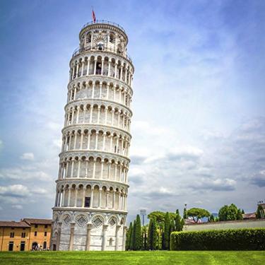 Imagem de Yeele Fundo de fotografia fino de 2,4 x 2,4 m Torre de Pisa Torre de Pisa Aristóteles Campo de grama Famoso Cenário ao ar livre Crianças Retratos de bebê Cabine de fotos Tiro Vinil Papel de parede Estúdio Adereços