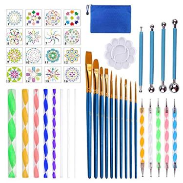 Imagem de Staright 44 peças Mandala Ferramentas de pontilhado DIY Pintura Stencils Bola Paleta Pincéis Pincéis Multifuncionais Embossing Dot Kit para Canvas Rocks Coloring Drawing Crafting Art Supplies Handwork