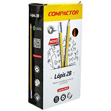 Imagem de Lápis Sextavado 2B com Borracha, Compactor 2062029, Preto, Pacote de 72