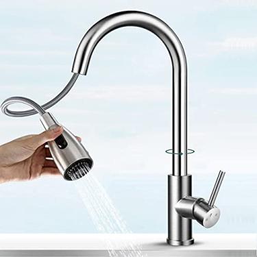 Imagem de Torneira de cozinha retrátil 360 graus giratória torneira de pia de cozinha de alça única torneira de água quente e fria, e puxe, para fora, china